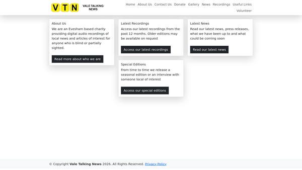Screenshot of the Vale Talking News website