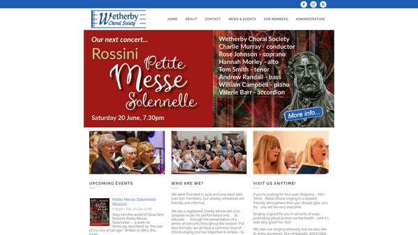 Screenshot of the Wetherby Choral Society website