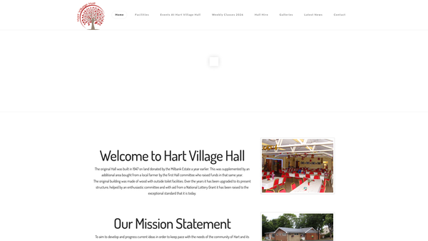 Screenshot of the Hart Village Hall Association website