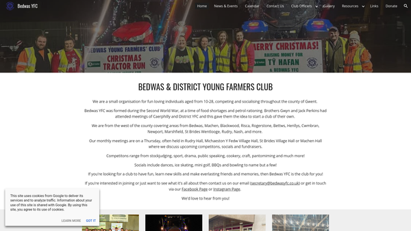 Screenshot of the Bedwas And District Young Farmers Club website