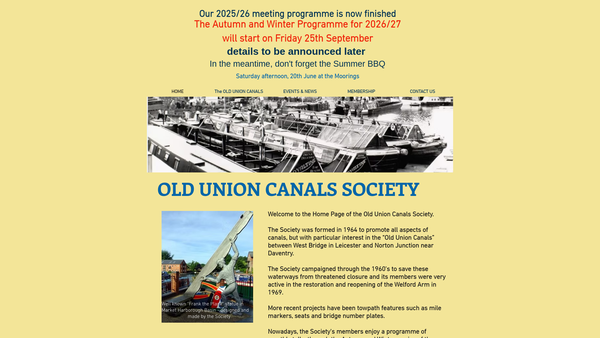 Screenshot of the Old Union Canals Society website