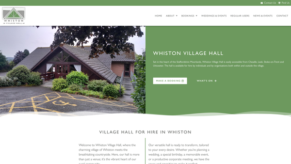 Screenshot of the Whiston Village Hall website