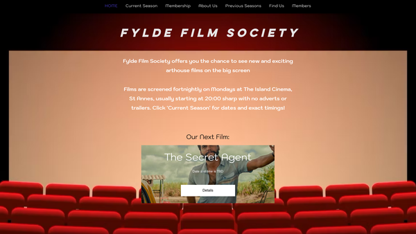 Screenshot of the Fylde Film Society website
