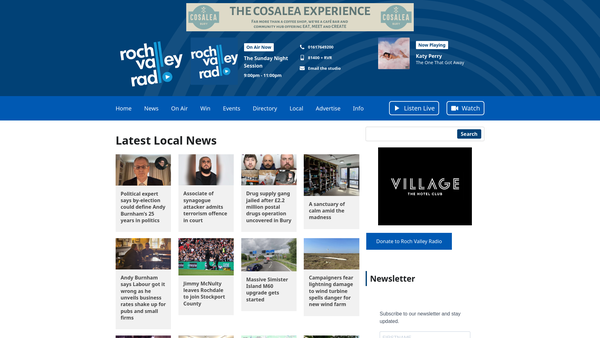 Screenshot of the Roch Valley Radio website