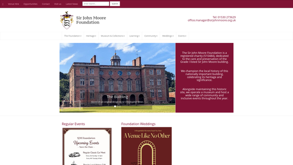 Screenshot of the Sir John Moore's School And Exhibition Foundation website