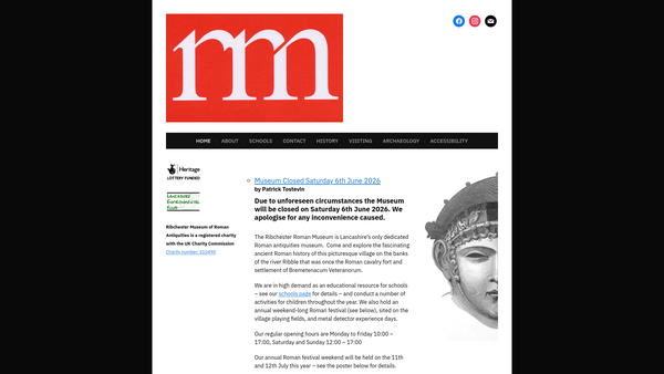 Screenshot of the Ribchester Museum Of Roman Antiquities website
