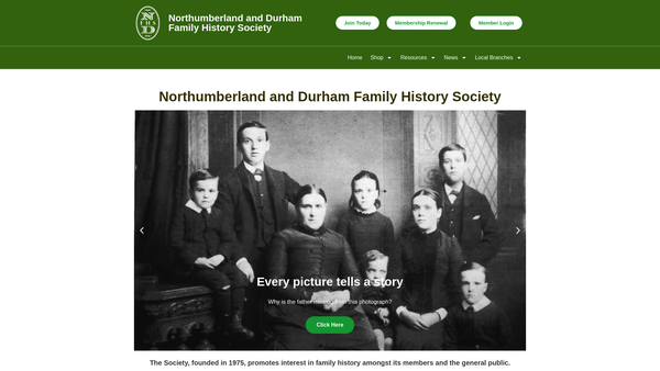 Screenshot of the The Northumberland And Durham Family History Society website