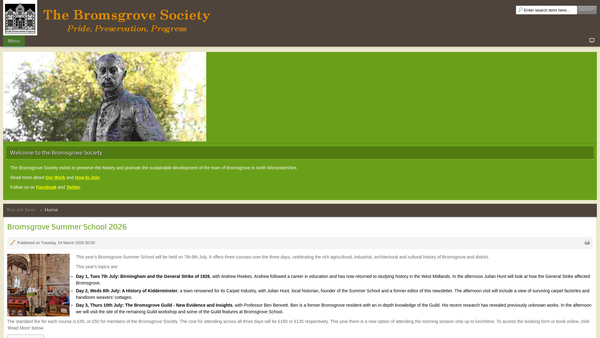 Screenshot of the The Bromsgrove Society website