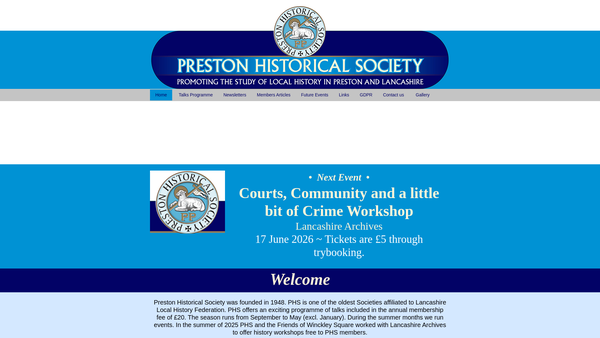 Screenshot of the Preston Historical Society website