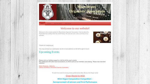 Screenshot of the Manchester Organists' Association website