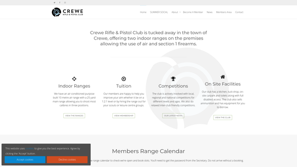 Screenshot of the Crewe Rifle And Pistol Club website