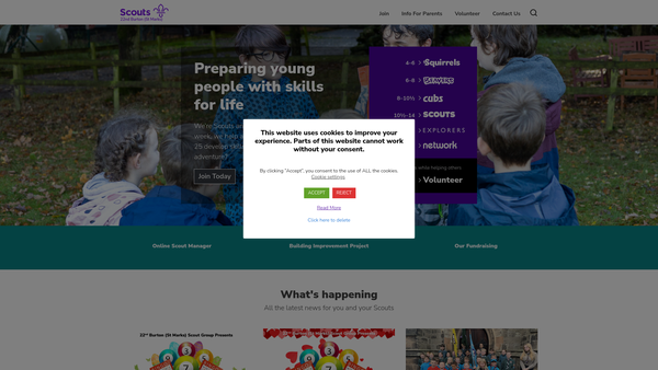Screenshot of the 22nd Burton Upon Trent (St Mark's) Scout Group website
