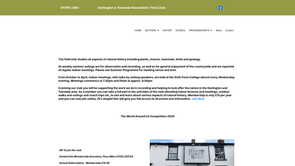 Screenshot of the The Darlington And Teesdale Naturalists' Field Club website