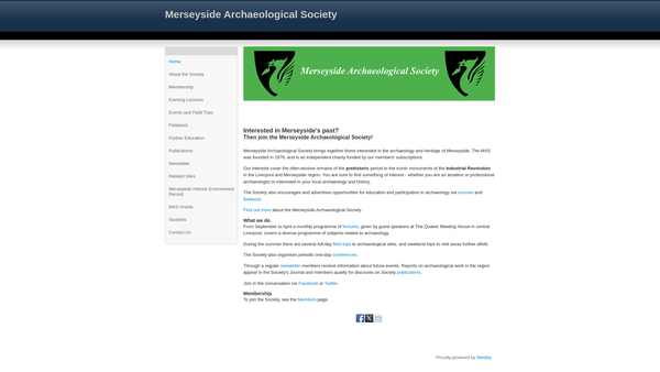 Screenshot of the Merseyside Archaeological Society website
