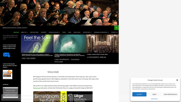 Screenshot of the Birmingham Festival Choral Society website