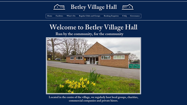 Screenshot of the Betley Village Hall website