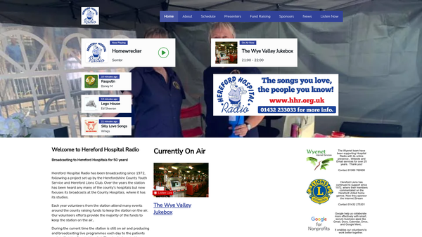 Screenshot of the Hereford Hospital Radio Service website
