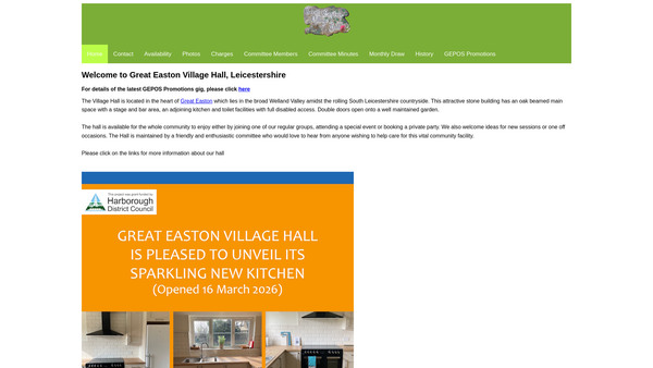 Screenshot of the Great Easton Village Hall website