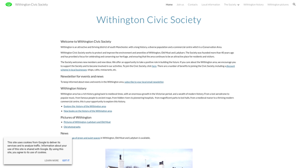 Screenshot of the Withington Civic Society website