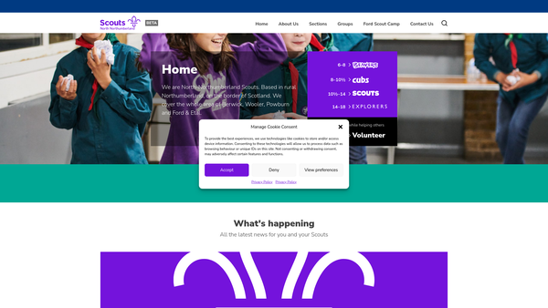 Screenshot of the North Northumberland District Scout Council website