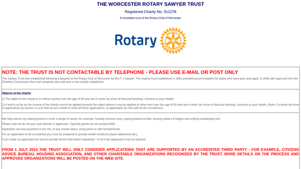 Screenshot of the Worcester Rotary Club Sawyer Trust website
