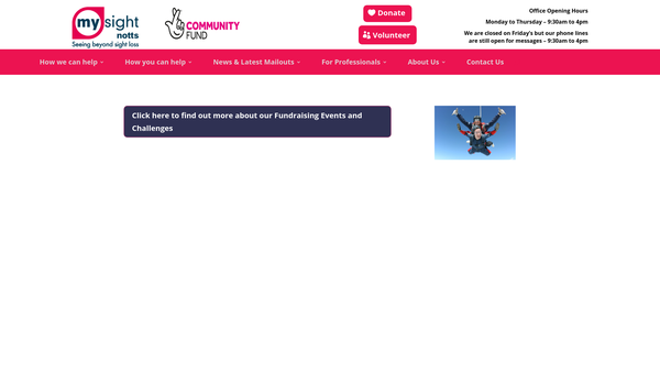 Screenshot of the Nottinghamshire Royal Society For The Blind website