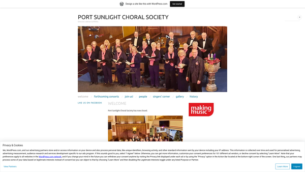 Screenshot of the Port Sunlight Choral Society website