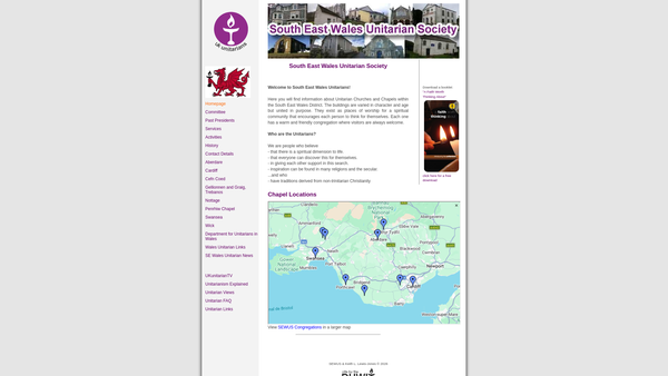 Screenshot of the South East Wales Unitarian Society website