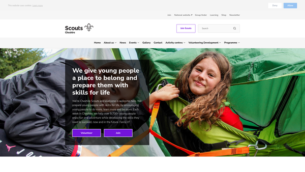 Screenshot of the Cheshire County Scout Council website