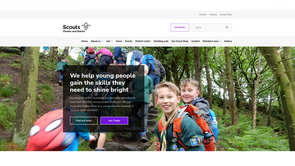 Screenshot of the Chester and District Scout Council website
