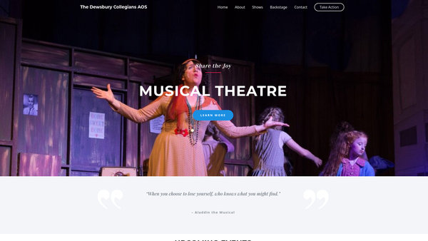 Screenshot of the The Dewsbury Collegians Amateur Operatic Society website