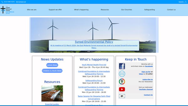 Screenshot of the The United Reformed Church East Midlands Synod Incorporated website