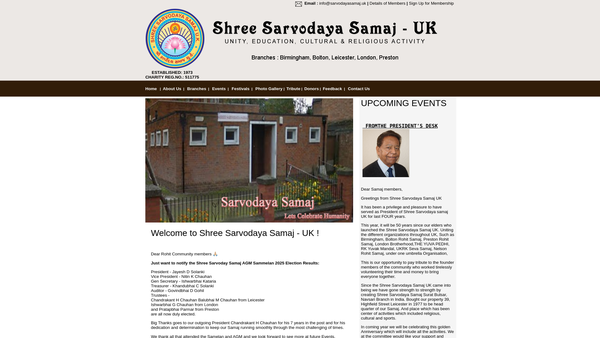 Screenshot of the Shree Sarvodaya Samaj (U.K.) website
