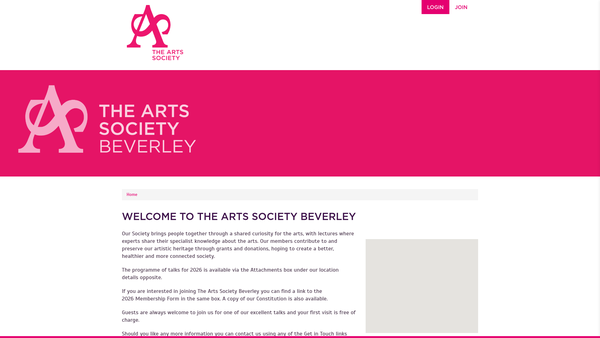 Screenshot of the The Arts Society Beverley website