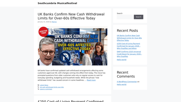 Screenshot of the South Cumbria Musical Festival Association website