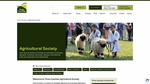 Screenshot of the Three Counties Agricultural Society website