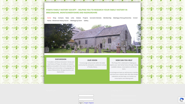 Screenshot of the Cymdeithas Hanes Teuluoedd Powys/powys Family History Society website