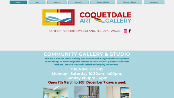 Screenshot of the Coquetdale Arts Centre website
