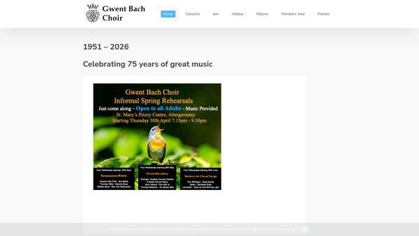 Screenshot of the Gwent Bach Choir website