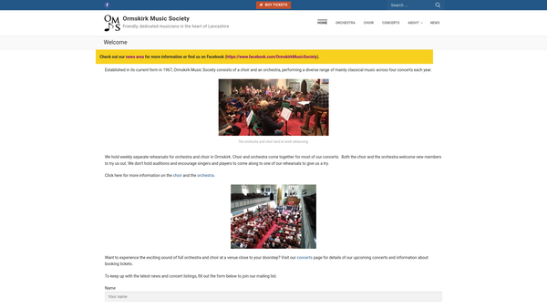 Screenshot of the Ormskirk Music Society website