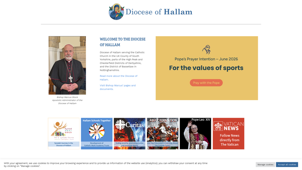 Screenshot of the Roman Catholic Diocese Of Hallam Trust website