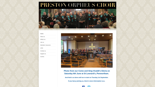 Screenshot of the Preston Orpheus Choir website