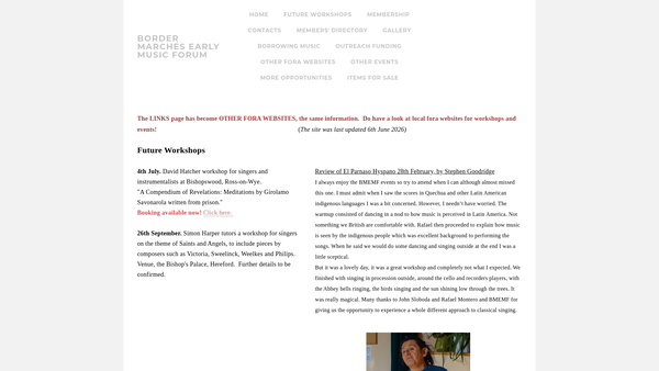 Screenshot of the Border Marches Early Music Forum website
