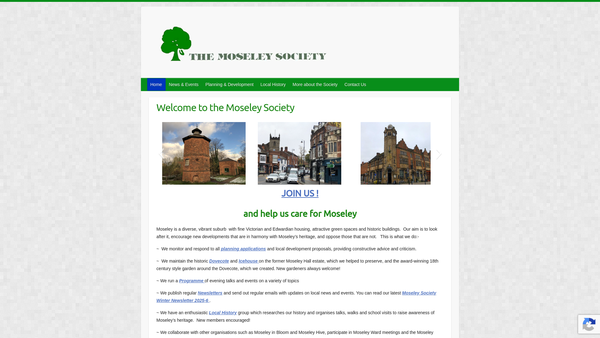 Screenshot of the The Moseley Society website