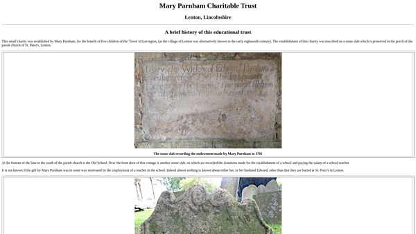 Screenshot of the Mary Parnham's Lenton Charity website