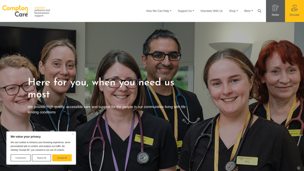Screenshot of the Compton Care Group Limited website