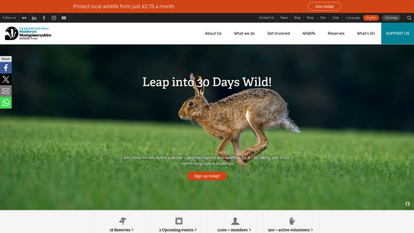 Screenshot of the Montgomeryshire Wildlife Trust Limited website