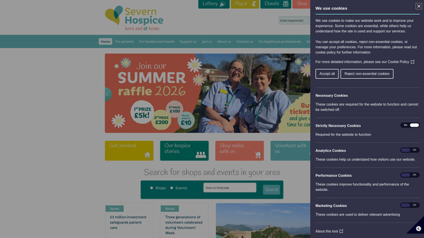 Screenshot of the Severn Hospice Limited website