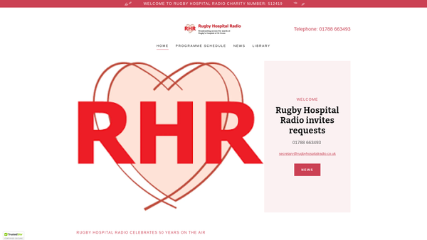 Screenshot of the Rugby Hospital Radio Service website