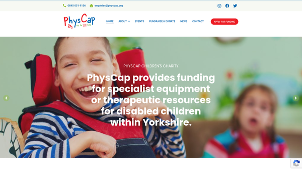 Screenshot of the Phys-Cap For Children website